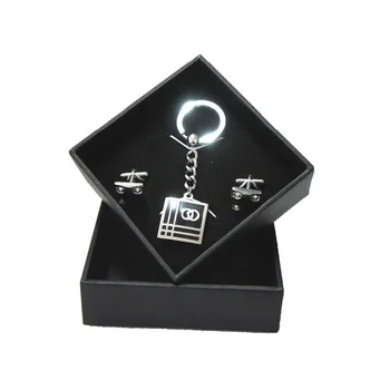 

UJOY Keychain&Cufflinks Set Box Paper Made Velvet Inner Black Jewelry Gift Box