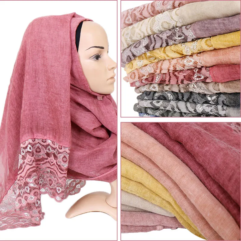 

Cotton lace hijab scarf plain maxi wraps bandhnu shawls muslim scarves fashion long headband wraps islamic scarves 10pcs/lot