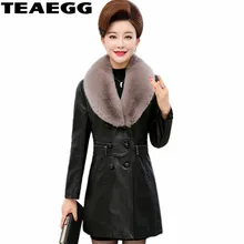 Teaegg плюс Размеры 6xl 7XL Высокое качество PU Для женщин кожаная куртка пальто новая мода из искусственного лисьего меховой воротник Chaqueta Cuero Mujer al681