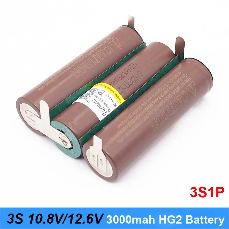 Аккумулятор 18650 hg2 3000mAh 20 ампер для 10,8 v 12,6 v отвертка батарея сварные полоски для пайки 3S 3S2P 12,6 v батарейный блок(на заказ - Цвет: 3S1P HG2 3000mah H