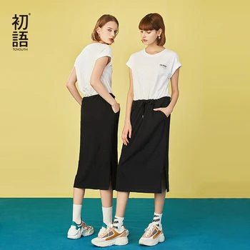 

Toyouth Women Summer Dress 2019 Casual Round Neck Short Sleeve Patchwork Dress Female Cotton Split Long Striaght Dresses