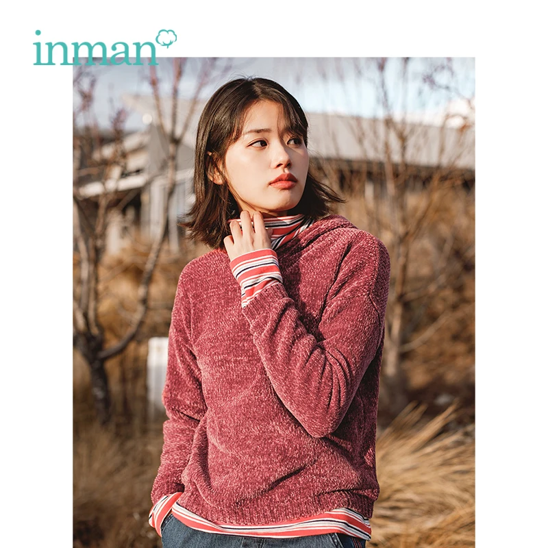 

INMAN Winter New Arrival Female Hooded Fashion Off The Shoulder Lazy Style Women Pullover Sweater
