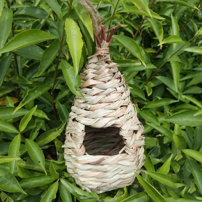

Home Garden Straw Weaving Pet Parrot Hanging Nest Natural Water-drop Shaped Bird House Straw Weaving Bird Cages Decoration