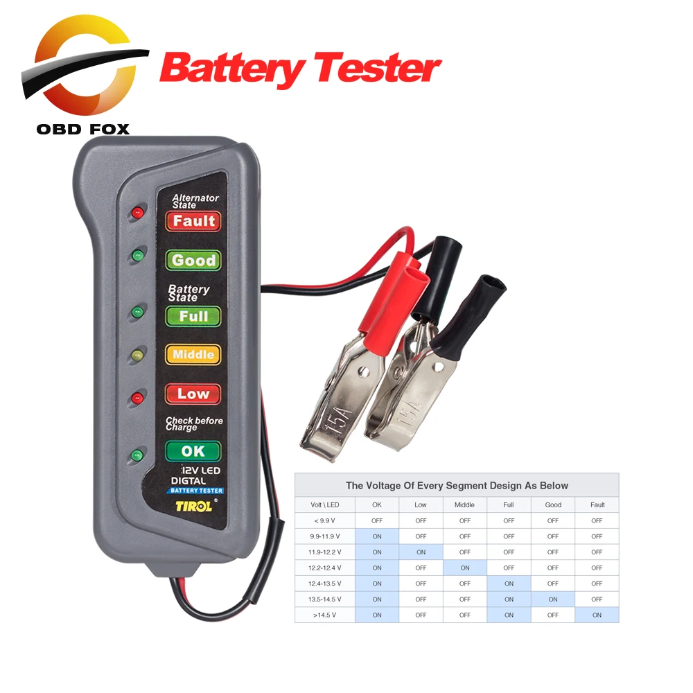 12V Auto Car Digital Battery Alternator Tester 6 LED Lights Display