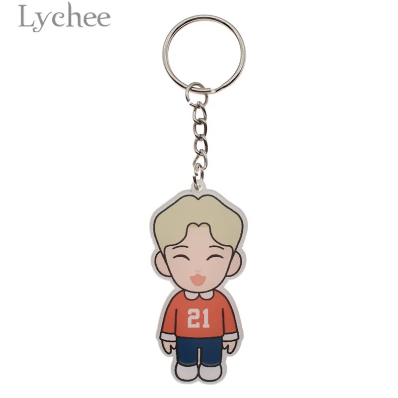 

Lychee Trendy Acrylic Kpop Star EXO Figure Keyrings Lovely Cartoon Design Keychains Cute Backpack Pendants Accessories