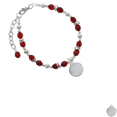 Stainless Steel Disc Stronger Braver Smarter Maroon Beaded Bracelet