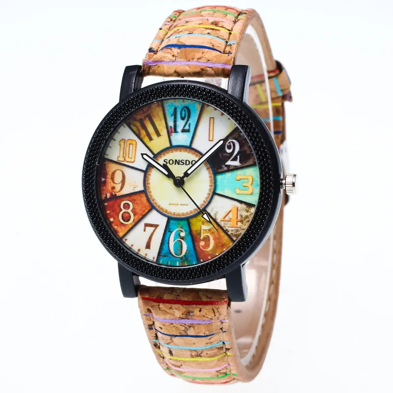 Харадзюку Граффити Шаблон часы для женщин и мужчин Vogue кожаный ремешок аналоговые кварцевые часы женские Ретро забавные цифровые часы# LH