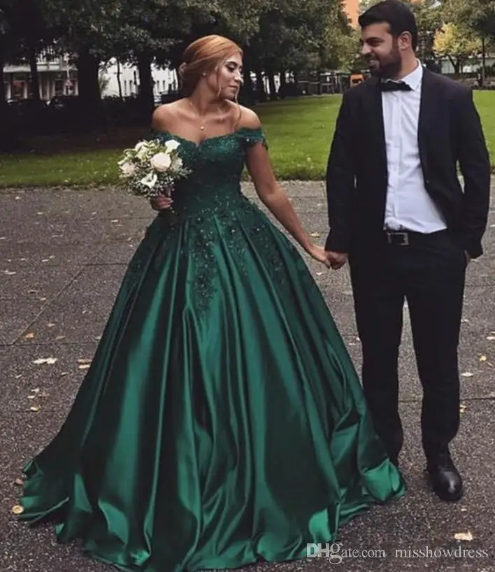 Простой сатин с открытыми плечами Свадебные платья Зеленый vestido de noiva свадебное платье бальное платье robe de mariee - Цвет: as picture