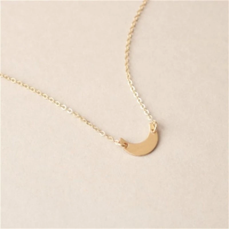 Feximzl Moon Pendant Necklace 18K Gold Plated Dainty Stainless Steel Moon Choker Simple Crescent Moon Necklaces for Women