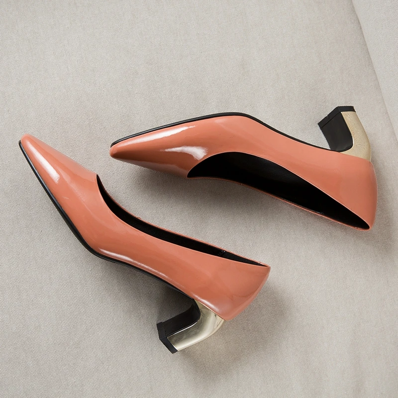 ORCHA LISA/2019; Туфли-лодочки на необычном каблуке; туфли-лодочки из натуральной кожи на среднем квадратном каблуке; женские офисные туфли; цвет