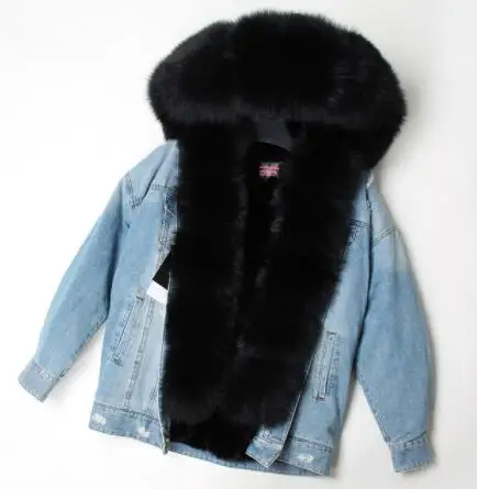 Maomaokong, джинсовая куртка с натуральным кроличьим мехом, пальто из лисьего меха, модное джинсовое пальто из лисьего меха, теплая женская зимняя куртка, Женская парка - Цвет: 3