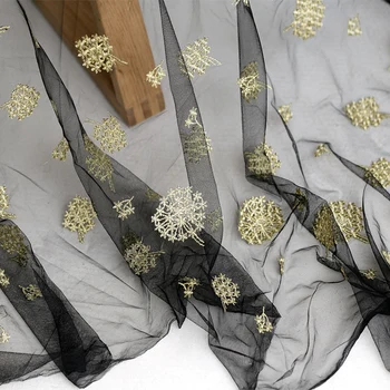 

LASUI 3 yards DIY skirt wedding dress accessories TOP black mix Golden snow embroidery mesh lace fabric Fine workmanship X0553