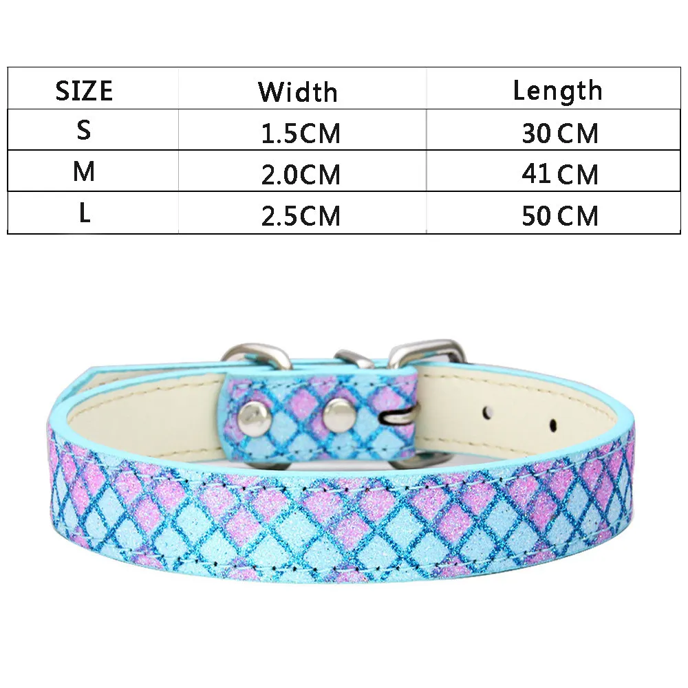 Plaid Dog Collar for Dogs Pets Accessories PU leather Dog Collars Lead Necklace Petshop Pet Cat Products Puppy Collar Perro Pug - Цвет: Blue