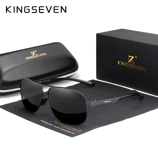KINGSEVEN 2022 Brand Men Aluminum Sunglasses Polarized UV400 Mirror Male Sun Glasses Women For Men Oculos de sol Black Gray