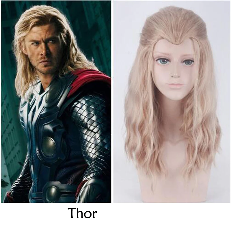 

Blonde Brown Mix Curly Long Beauty Tip Widow's Peak Synthetic Hair Cosplay Wigs The Avengers Thor Odinson Purim carnival props