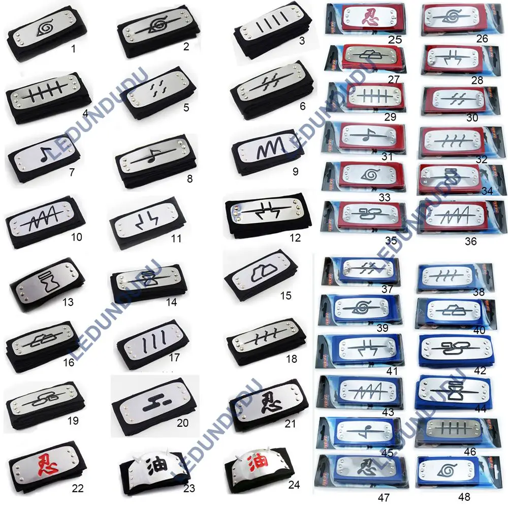 

10pcs Mix 36 styles Anime naruto Cosplay Headband Leaf Village Logo Uchiha Itachi Kakashi Akatsuki cosplay costume Accessories