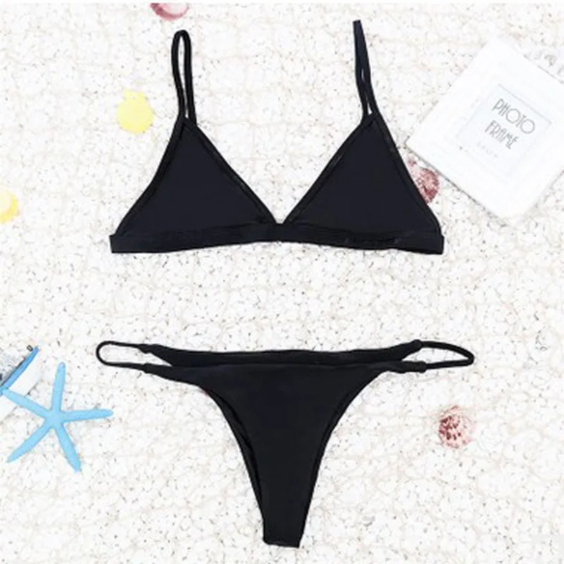 Women Sexy Bikini Set Swimwear New Brazilian Solid Bandage Bra Swimsuit Beachwear With Halter