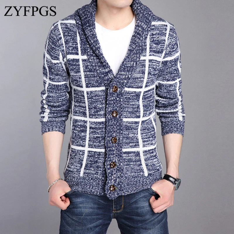 ZYFPGS Slim Fit Для мужчин Длинные рукава с Повседневное теплая осень шить кардиган свитер Для мужчин s вязаный свитер бренд мужской одежды 731