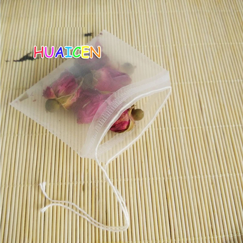 

100Pcs/lot New Pyramid Nylon Tea Bags Empty Transparent Nylon Teabags with String Filter Tea Bag