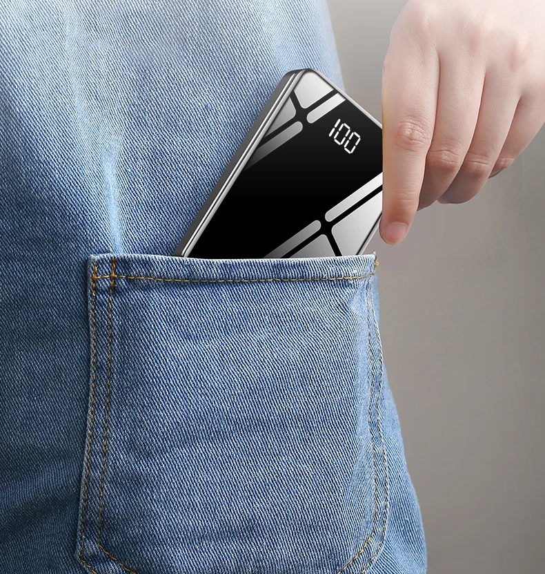 Новое поступление маленький мини банк питания 10000 мАч с зеркальным дисплеем внешнее портативное зарядное устройство повербанк двойной USB для Xiaomi samsung
