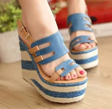 Free shipping new arrival wedge sandals for women straw braid wedges sandals slip-resistant ultra high heels platform sandals