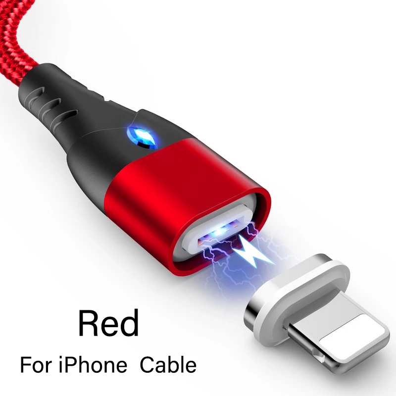 Магнитный кабель Micro usb type C для iPhone Lighting Cable 1 M 3A провод для быстрого заряда type-C Usb магнитное зарядное устройство кабели для мобильных телефонов - Цвет: Red For iPhone