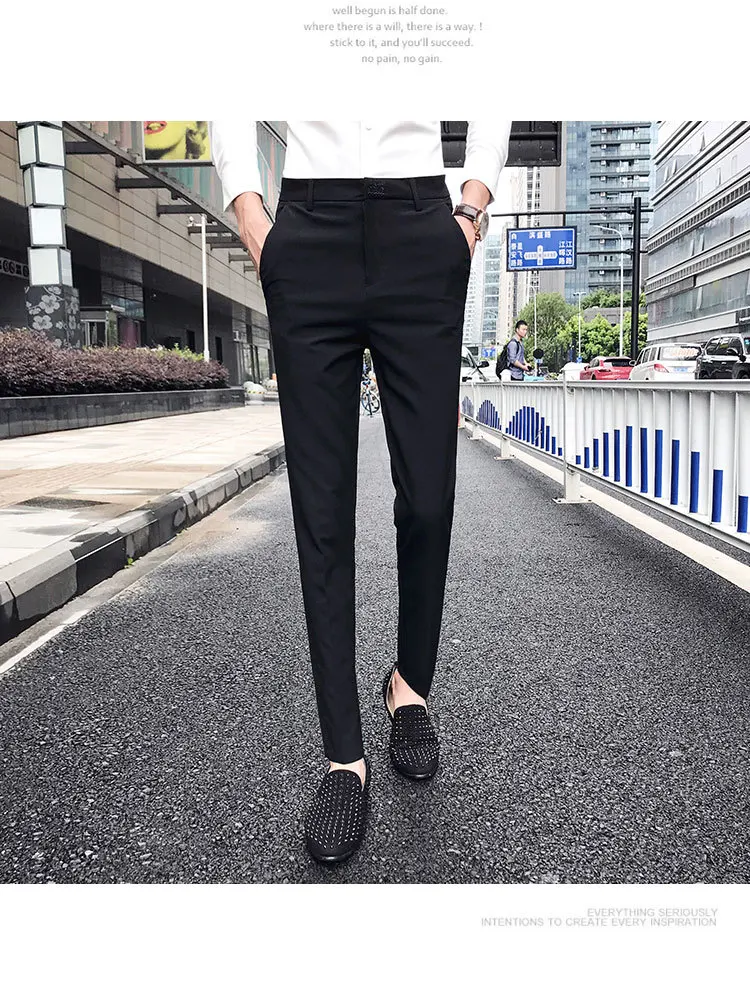 2019 Англия повседневные мужские брюки Slim Fit Брюки сплошной цвет брюки социального клуба платье брюки корейский Masculino pantalon homme