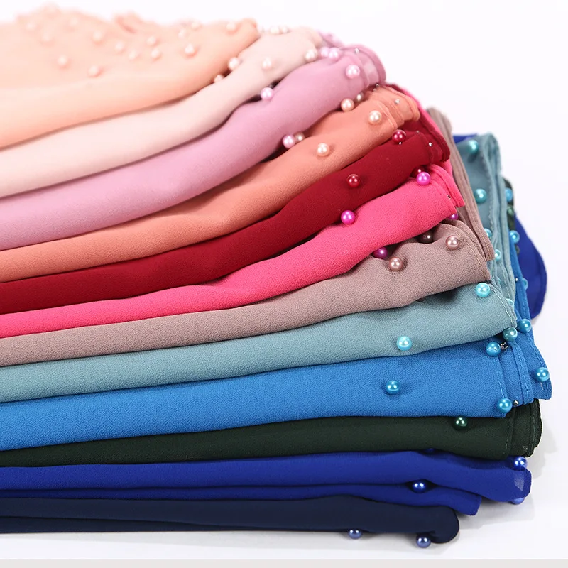 

New Women Scarf Nail Color Pearl Scarves Thicken Warm Shawls Bubble Pearl Chiffion Brand Scarf Woman Wrap Muslim turban MSL043