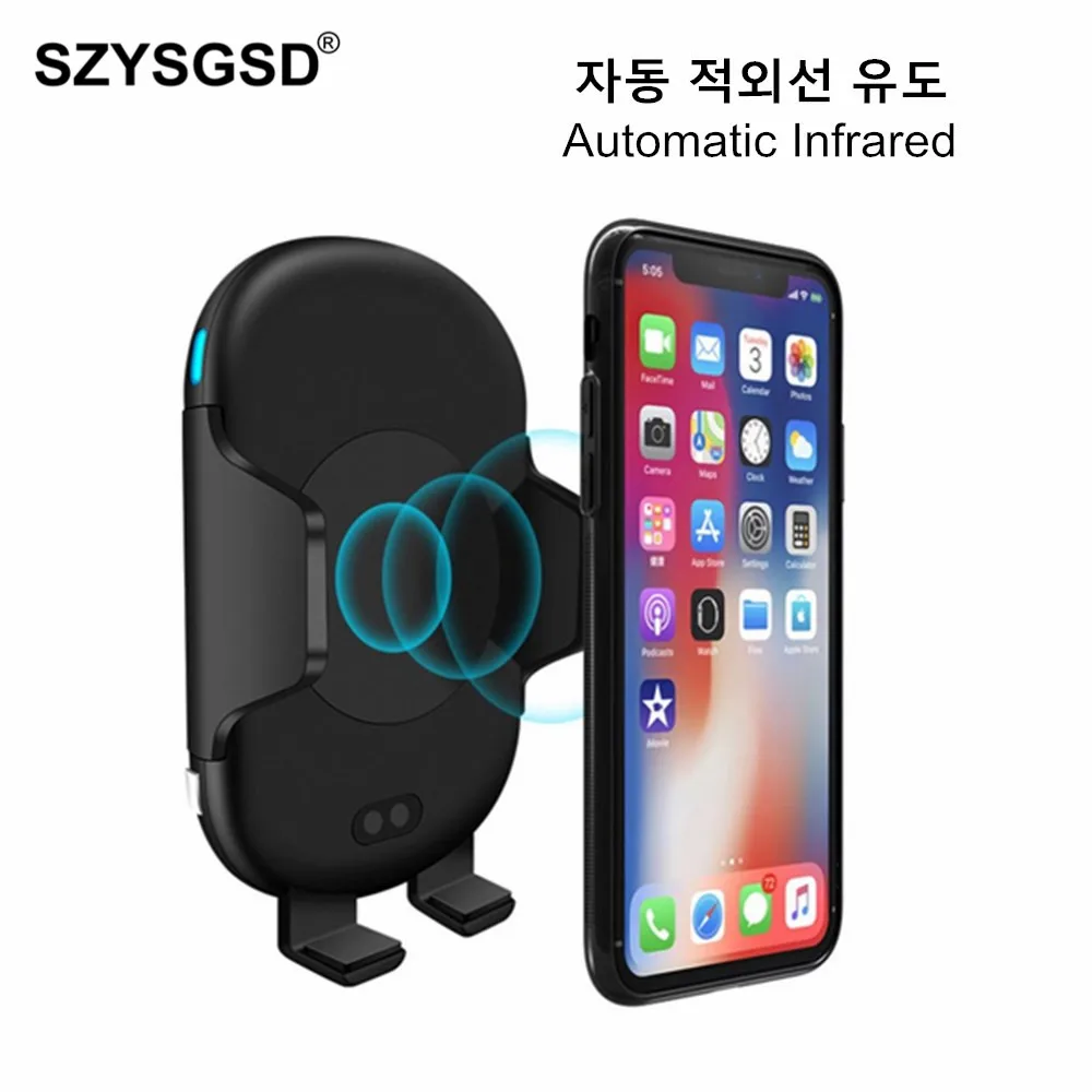 

QI Fast Wireless Car Charger 10W Automatic Infrared Induction Air Vent Car Phone Holder For iPhone XR XS Samsung S9 Fast Charge