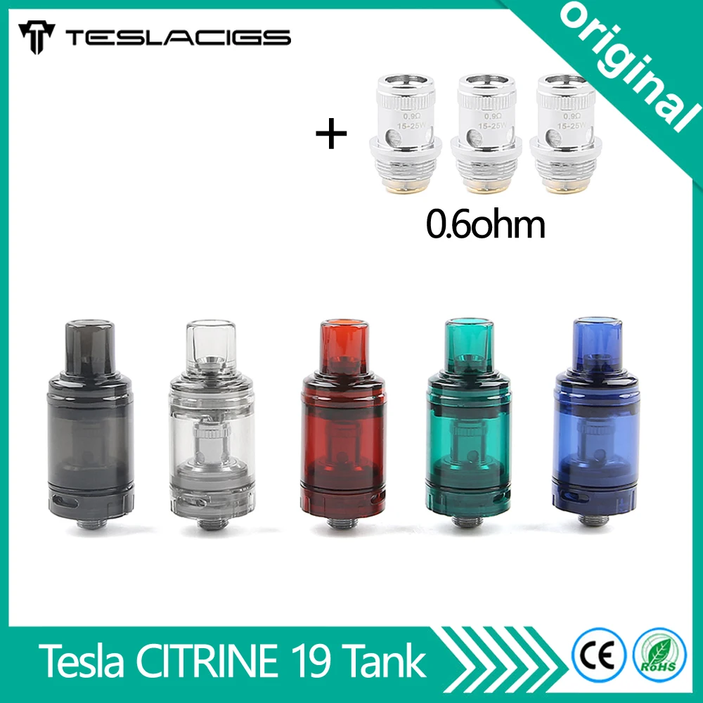

Original Tesla Citrine 19 Sub Ohm Vape Tank 1.8ml 0.6ohm coil Top Refill Electronic Cigarette Atomizer for Tesla Innovator Kit