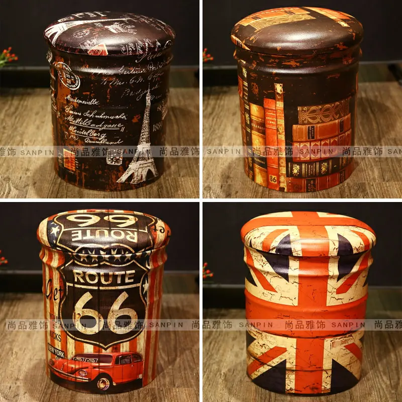 Real Leather Storage Ottoman Promotion-Shop For Promotional Real Photography props stool American country to do the old retro style loft industrial metal stool storage stool changin - Real Leather Storage Ottoman Promotion-Shop For Promotional Real