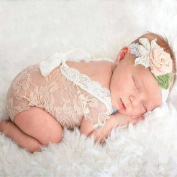 

Newborn Lace Rompers Baby Photography Props Clothes for Infant Girls Backless Bow Princess Jumpsuits Clothing