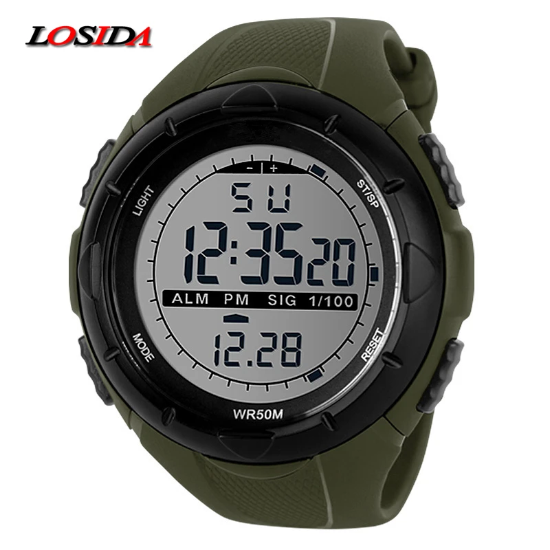 Losida Men Climbing Sports Digital Wristwatches Big Dial Military Watches Alarm G Style Shock Resistant Waterproof