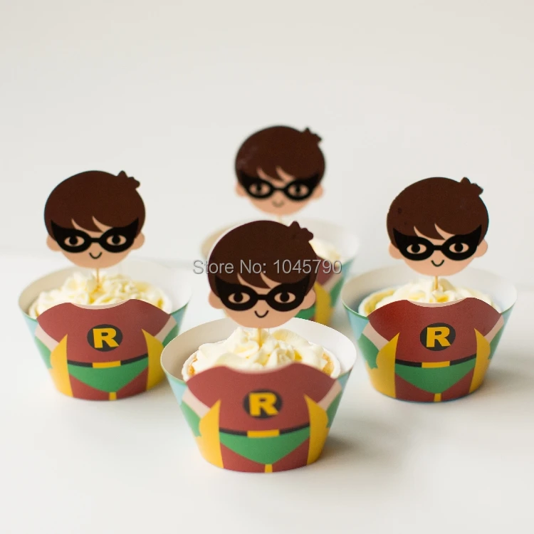 Free Shipping 24Pcs/lot Cartoon Robin Cupcake Wrapper Birthday Party