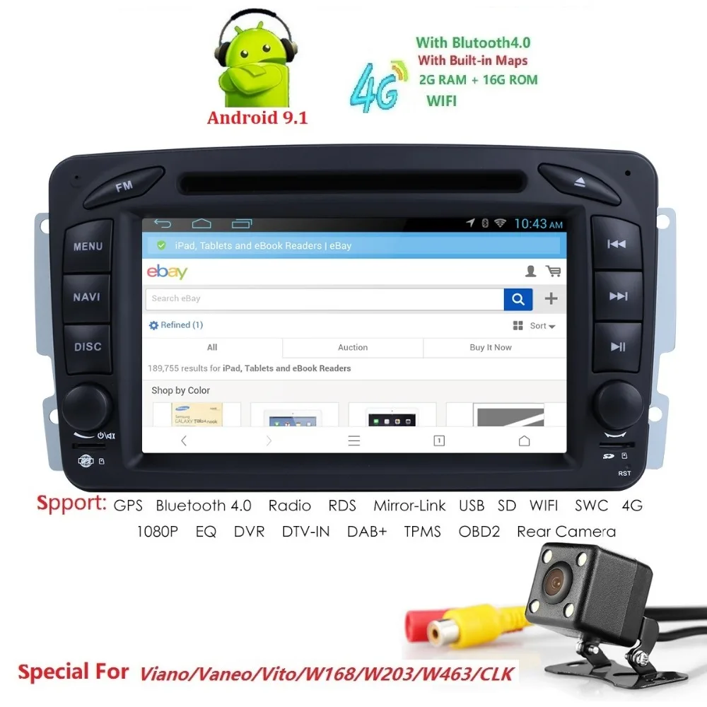

Car Multimedia Player Two Din Android 9.1 DVD Automotivo For Mercedes/Benz/W209/W203/Viano/W639/Vito GPS Radio FM USB DVR Camera