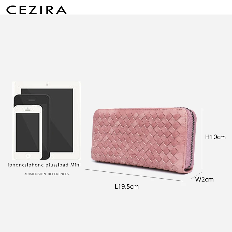 CEZIRA Vegan кожаный кошелек для женщин женские длинные тканые кошельки большой дорожный женский кошелек на молнии Дамский кошелек держатель для телефона