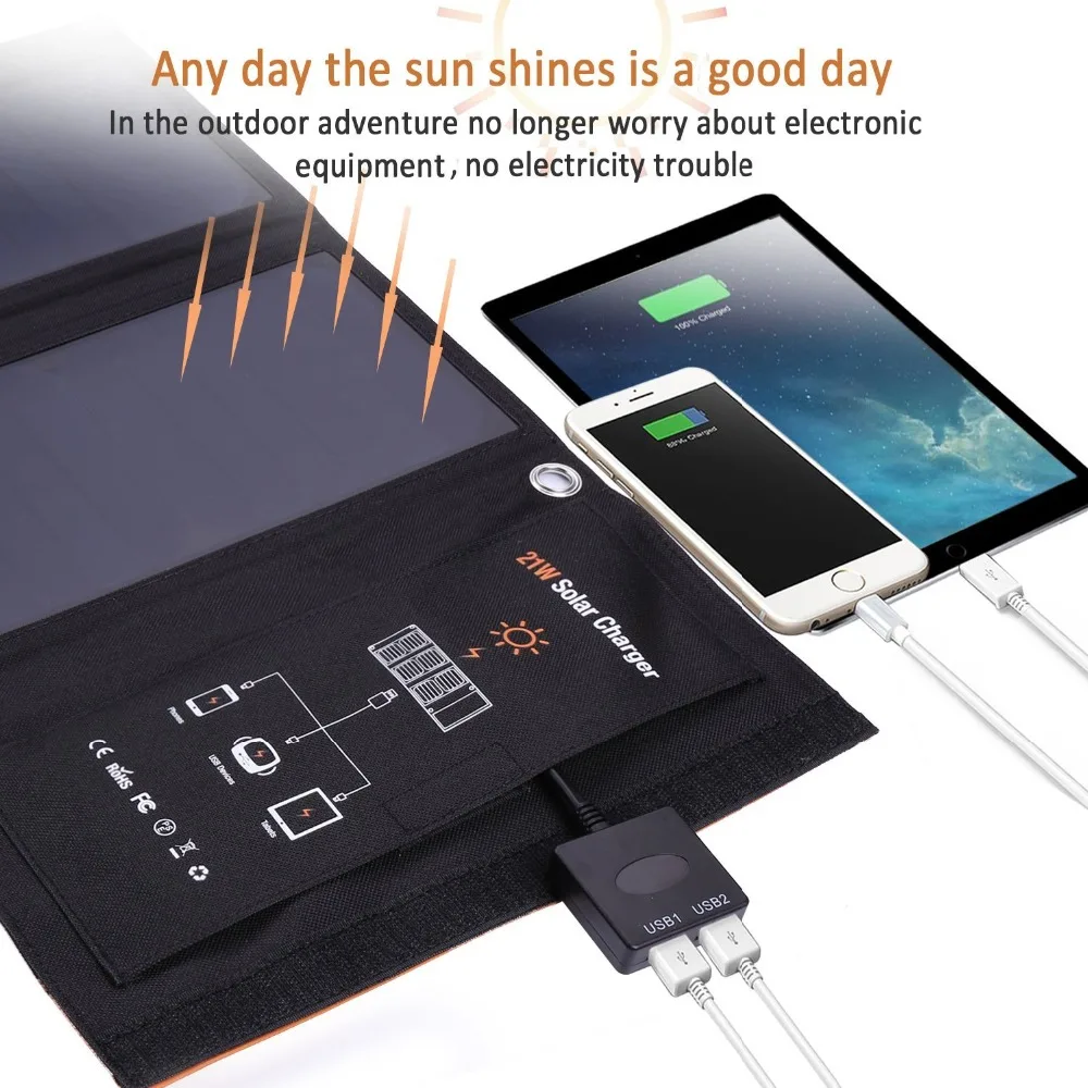 Xionel 21W Порт солнечное зарядное устройство с двойным USB портом солнечная панель