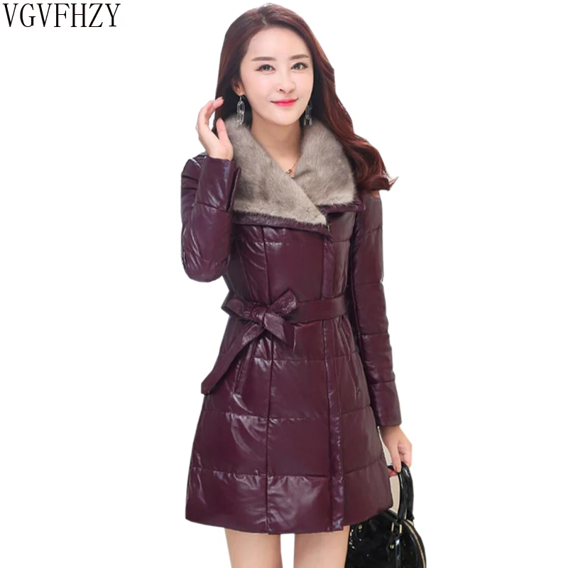Winter Leather Down Coat Women High Quality Down Jacket 2018 Female High Imitation mink fur collar Thick and warm long Jacket Winter Leather Down Coat Women High Quality Down Jacket 2018 Female High Imitation mink fur collar Thick and warm long Jacket