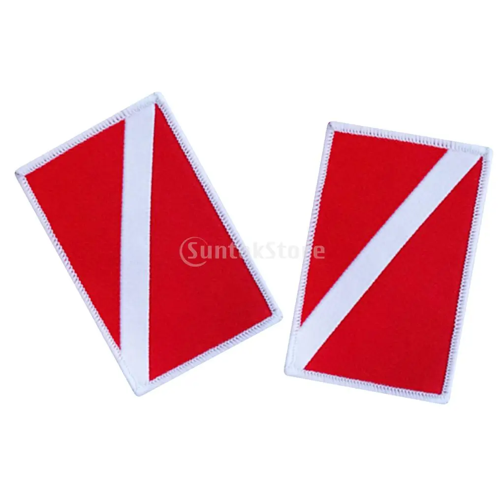 2 PACK 70 x 45mm Diver Down Flag Patch Embroidered Sew On Underwater Scuba Diving Dive Emblem Souvenir Gift