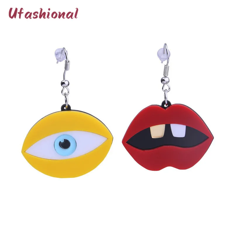 

Ufashional aretes de mujer fashion bomb Acrylic eye lips steampunk fringe african Drop Dangle Earrings Women Statement jewelry