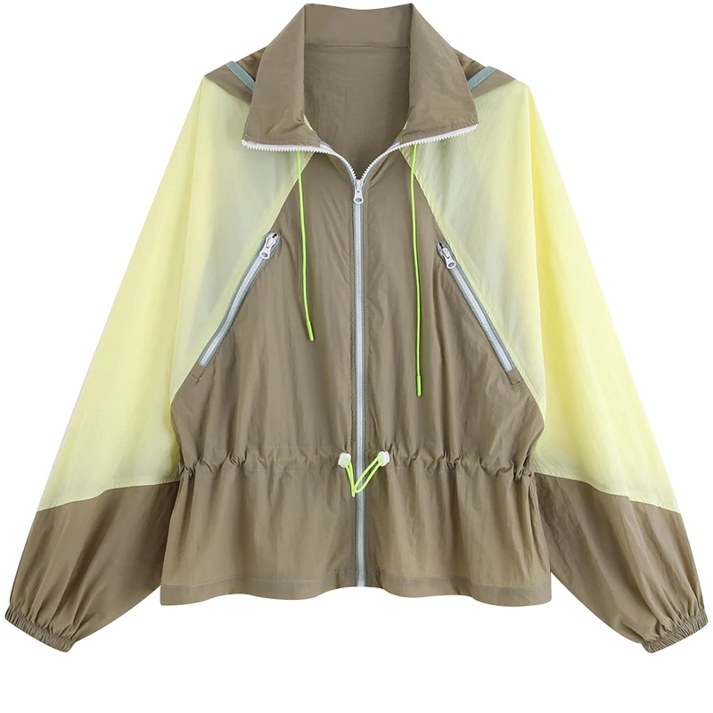 

RR Patchwork Jackets Women Fashion Zipper Coats Women Elegant Tie Belt Long Sleeve Jackets Female Ladies GS