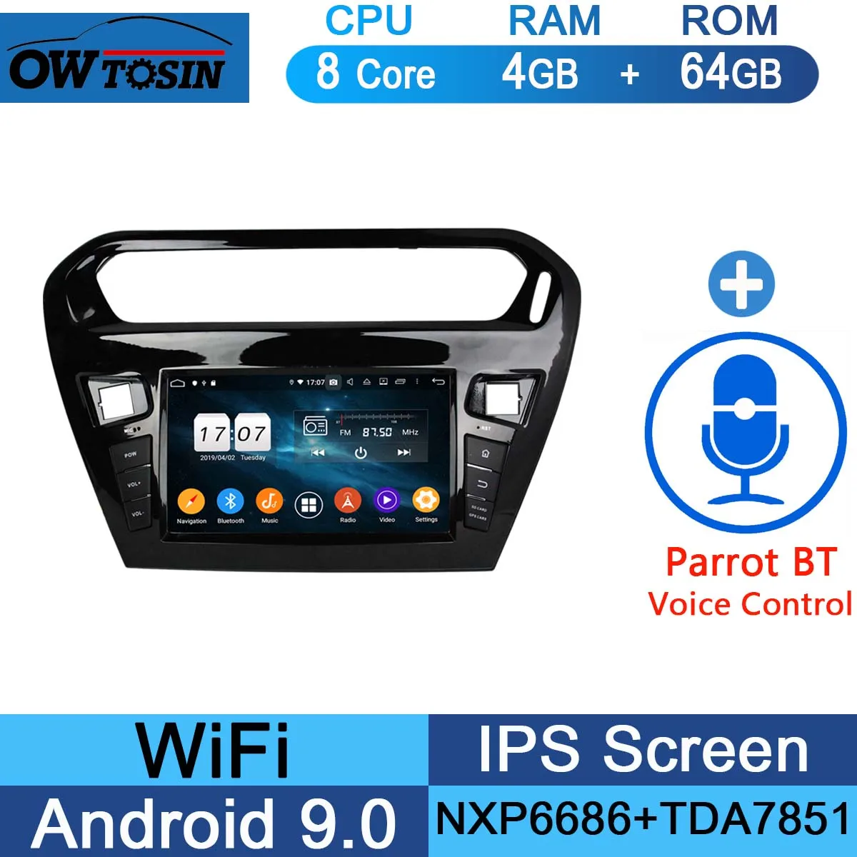 " ips 8 Core 4G ram+ 64G rom Android 9,0 автомобильный dvd-радио GPS для peugeot 301 Citroen Elysee радио 2013- DSP CarPlay Parrot BT - Цвет: 64G Parrot BT