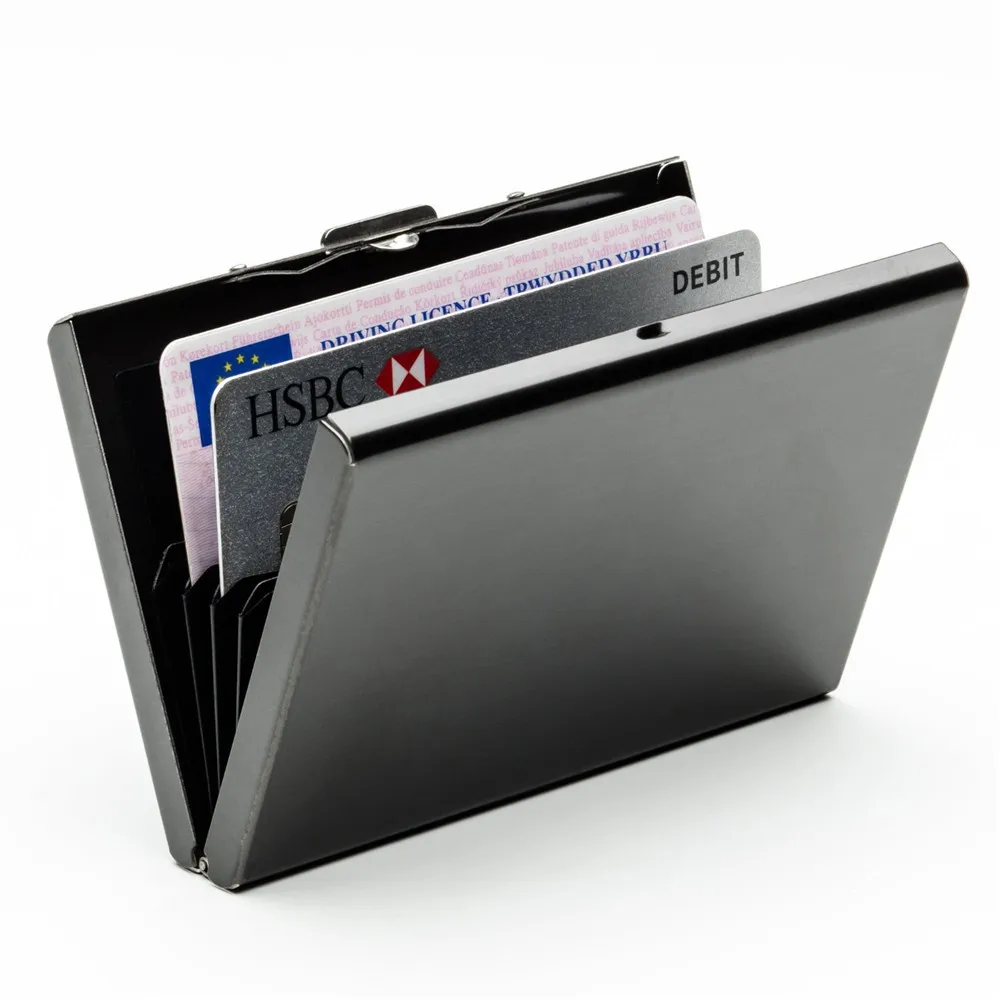 

1PC Black Metal RFID Blocking Wallet Anti-Scan Contactless Credit Card Holder Bank Card Protect Case Portable Purse for Man