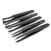  New Arrival 5pcs/set Portable Black Straight Bend Anti-static Plastic Tweezer Heat Resistant Repair Tool 