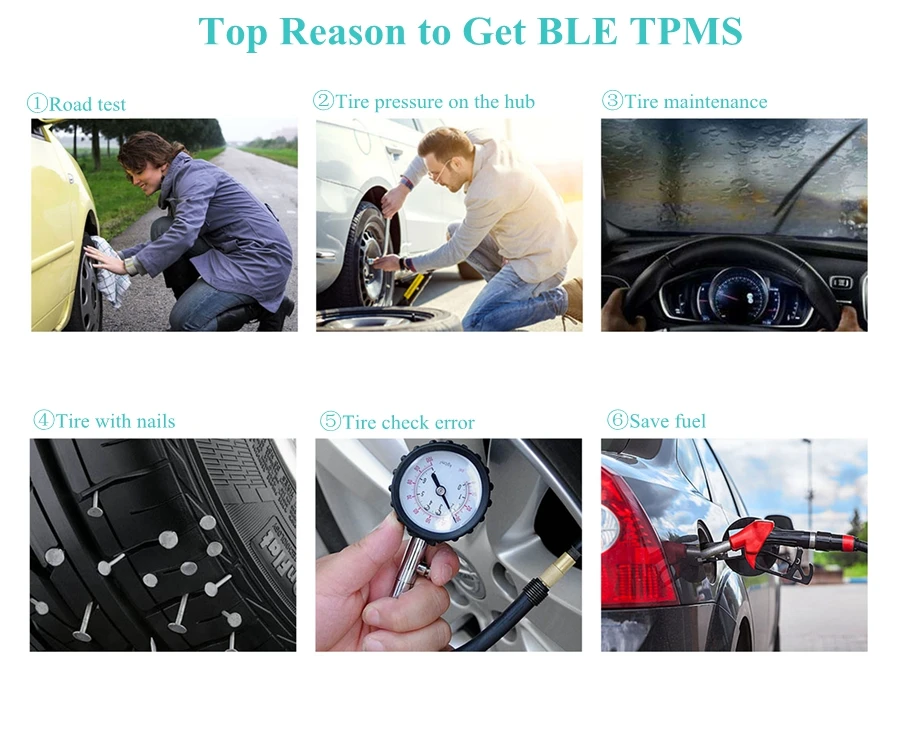 New TPMS Bluetooth 5.0 Tire Pressure Monitor System 4 Internal/External Sensor Works Android/iOS Mobile Phone APP Display car alarms for sale