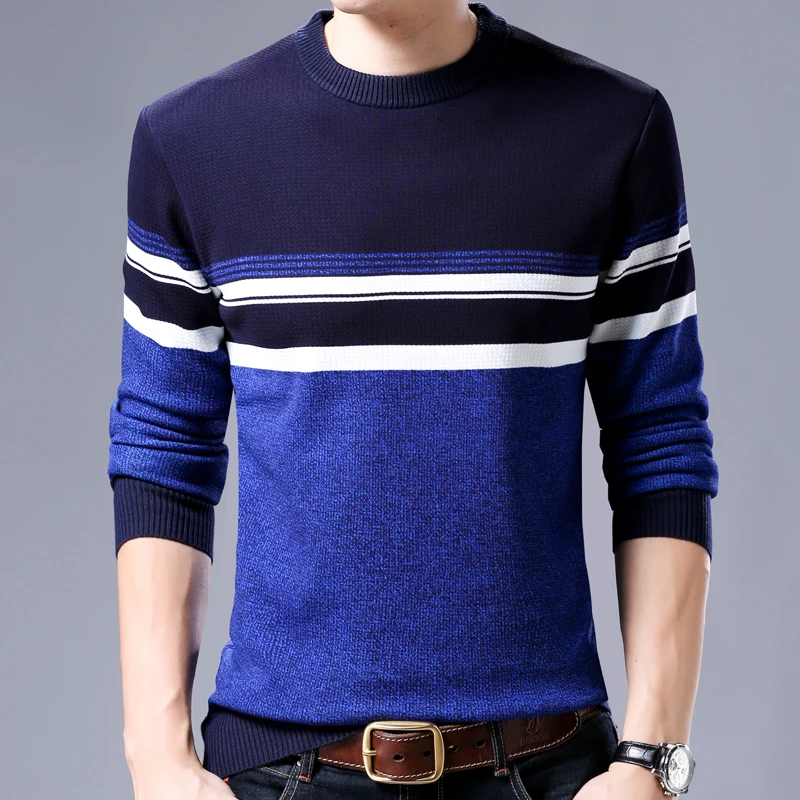 2018 striped pull mens sweaters casual thick male pullover
