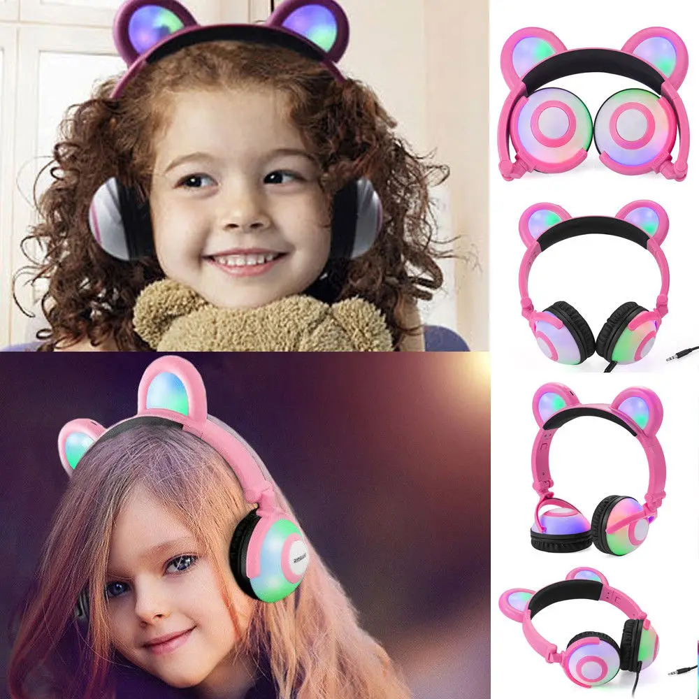 

Kid Boy Girl Foldable Bear Ear LED Light Headphone USB Gaming Headset Flashing