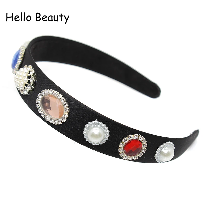 

Baroque Hair Accessories Girls Hair Jewelry Crystal Vintage Women Headbands Wide Flowers Pearls Rhinestone Hairbands