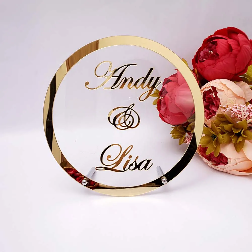 Персонализированные круглые свадебные имя зеркальная рамка акриловые наклейки Babyshower знак слова круг Форма вечерние декор с гостями подарок