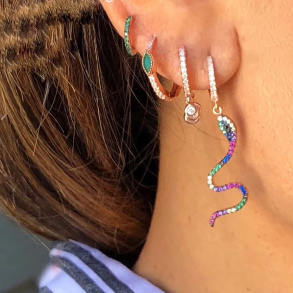 

Fashion candy rainbow cz snake Earrings for Women Ethnic Bohemian Long Hanging Dangle Earring sexy animal trendy Jewelry